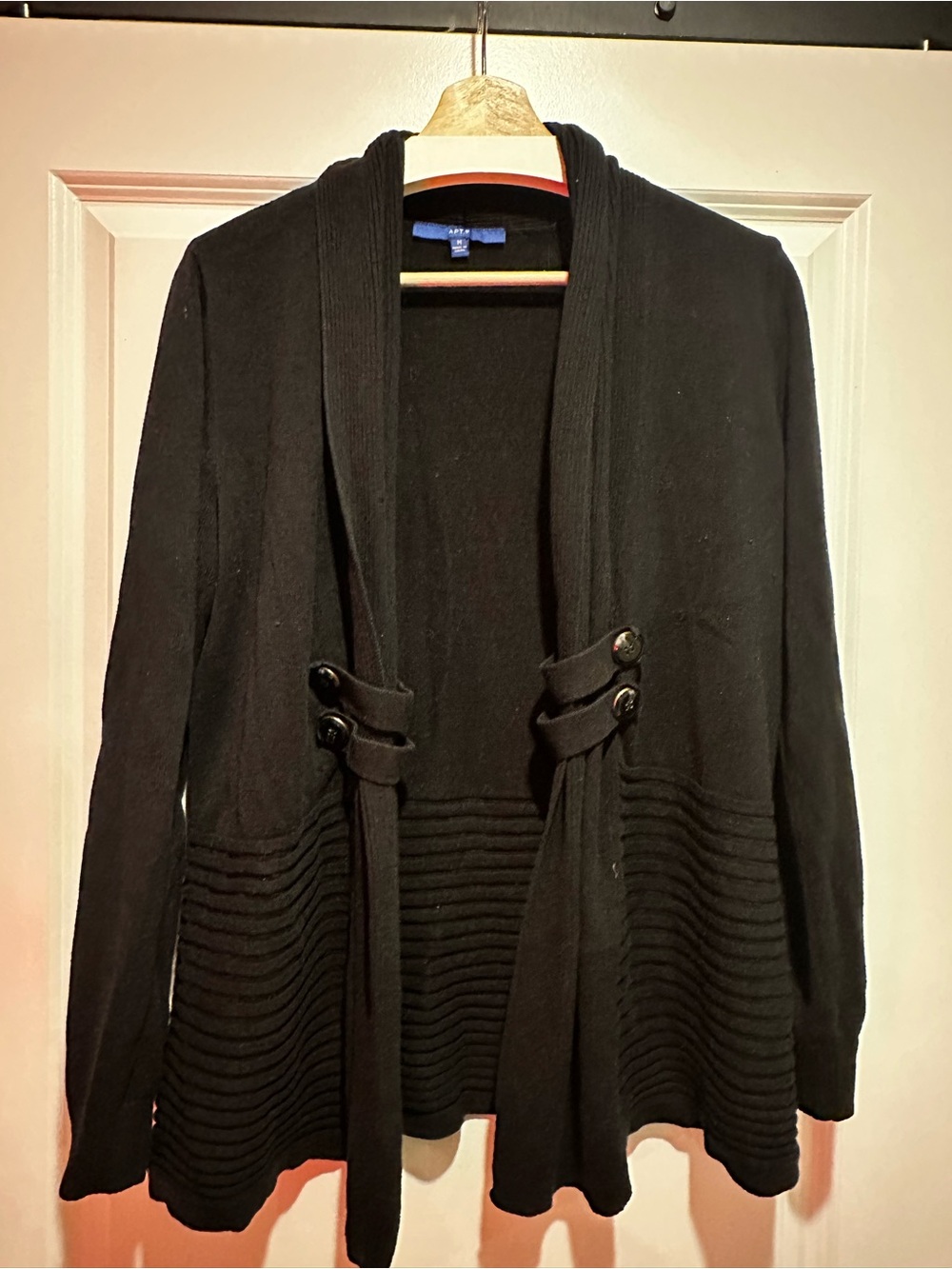 Apt. 9 Black Ribbed-Hem Open Front Cardigan with Button Tabs